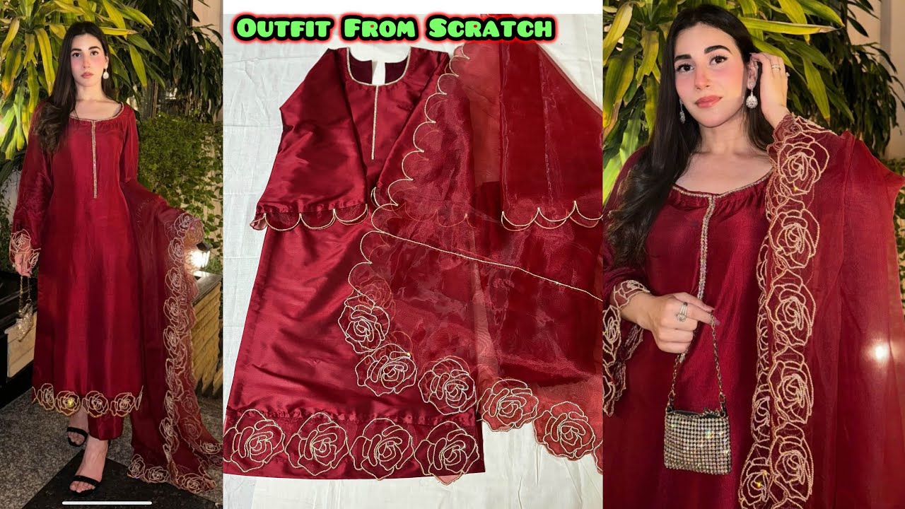 Pinterest Inspired Dress From Scratch | Model Inspired Dress Cutting And Stitching | Hand Work