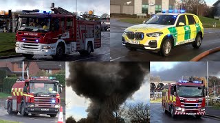 Fire engines responding to a Large Industrial Fire in Kidderminster