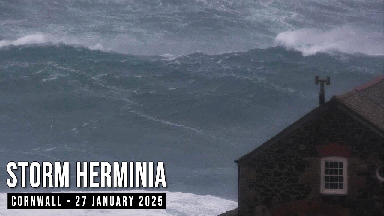 Storm Herminia - Huge Waves on the North Coast of Cornwall - YouTube