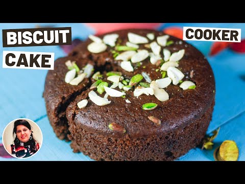 Biscuit Cake In Cooker - Easy Eggless Chocolate Cake - एग्ग्लेस बिस्कुट केक कुकर में