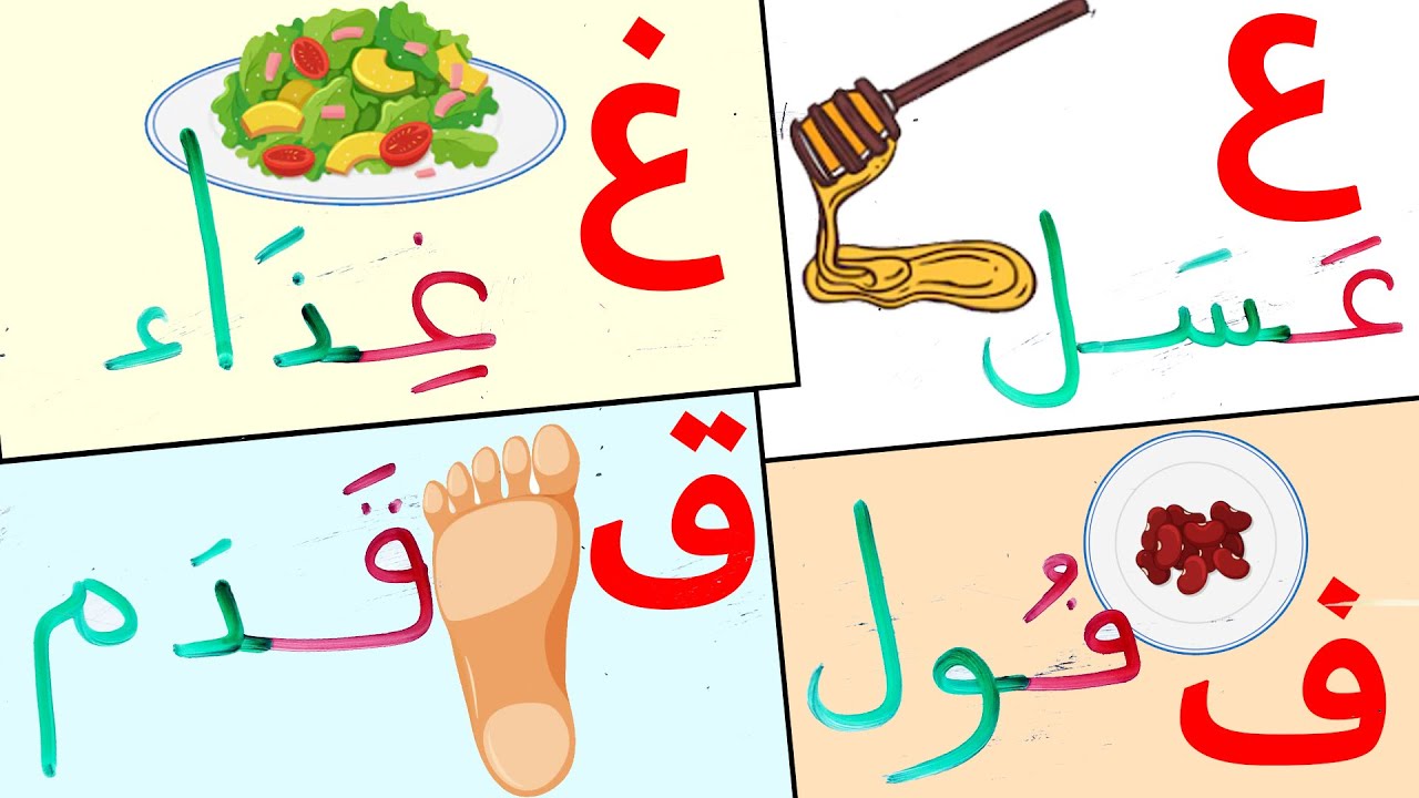 الحروف العربية مع الكلمات أ ب ت ث الحركات تعليم القراءة والكتابة Arabic ...