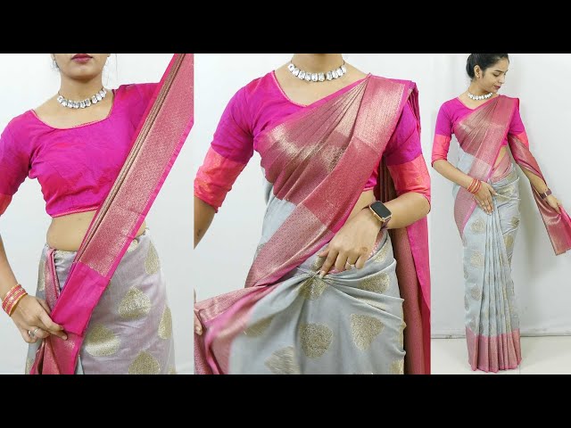 Banarasi silk saree draping for wedding guest step by step