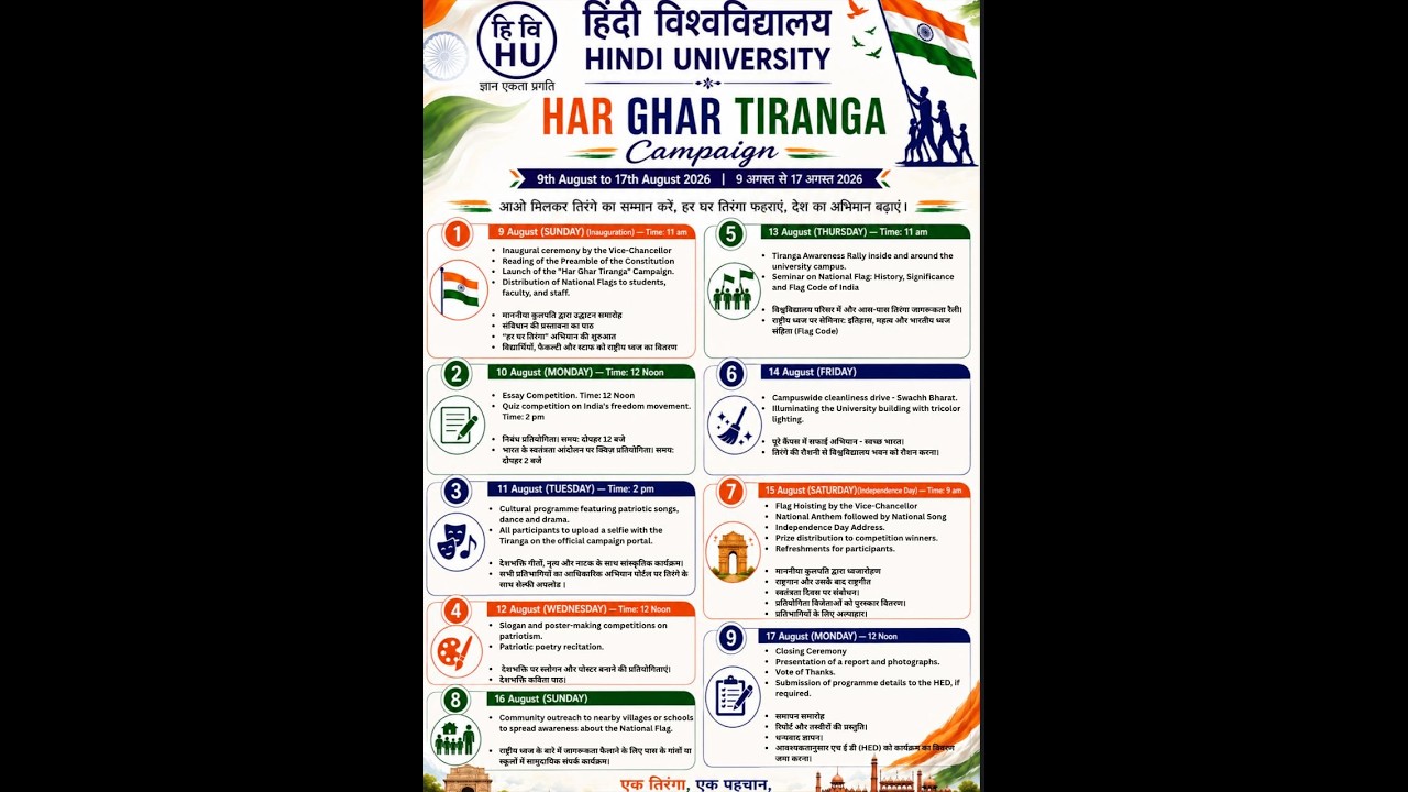 HAR GHAR TIRANGA CAMPAIGN ON 9 AUGUST - 17 AUGUST, 2026.