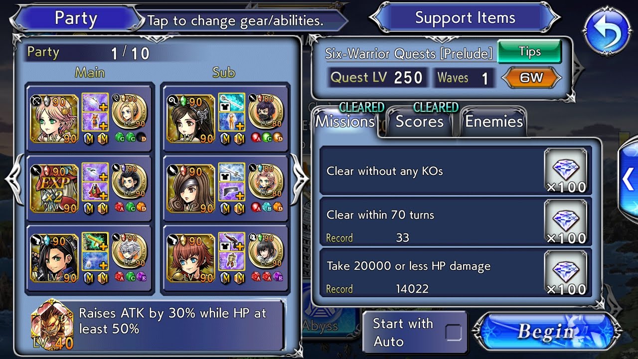 DFFOO Six Warrior Quests: Prelude