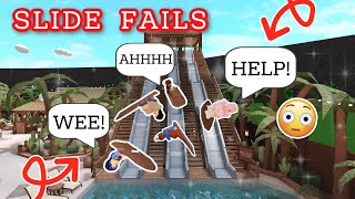 Bloxburg Waterpark Racing Slide FAILS COMPILATION | BLOXBURG ROBLOX | ROBUILDS