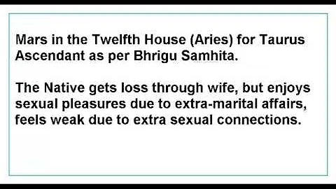 Mars in the Twelfth House for Taurus Ascendant as per Bhrigu Samhita