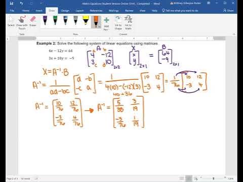 Solving Systems of Linear Equations Using Matrices (Example 1) - YouTube
