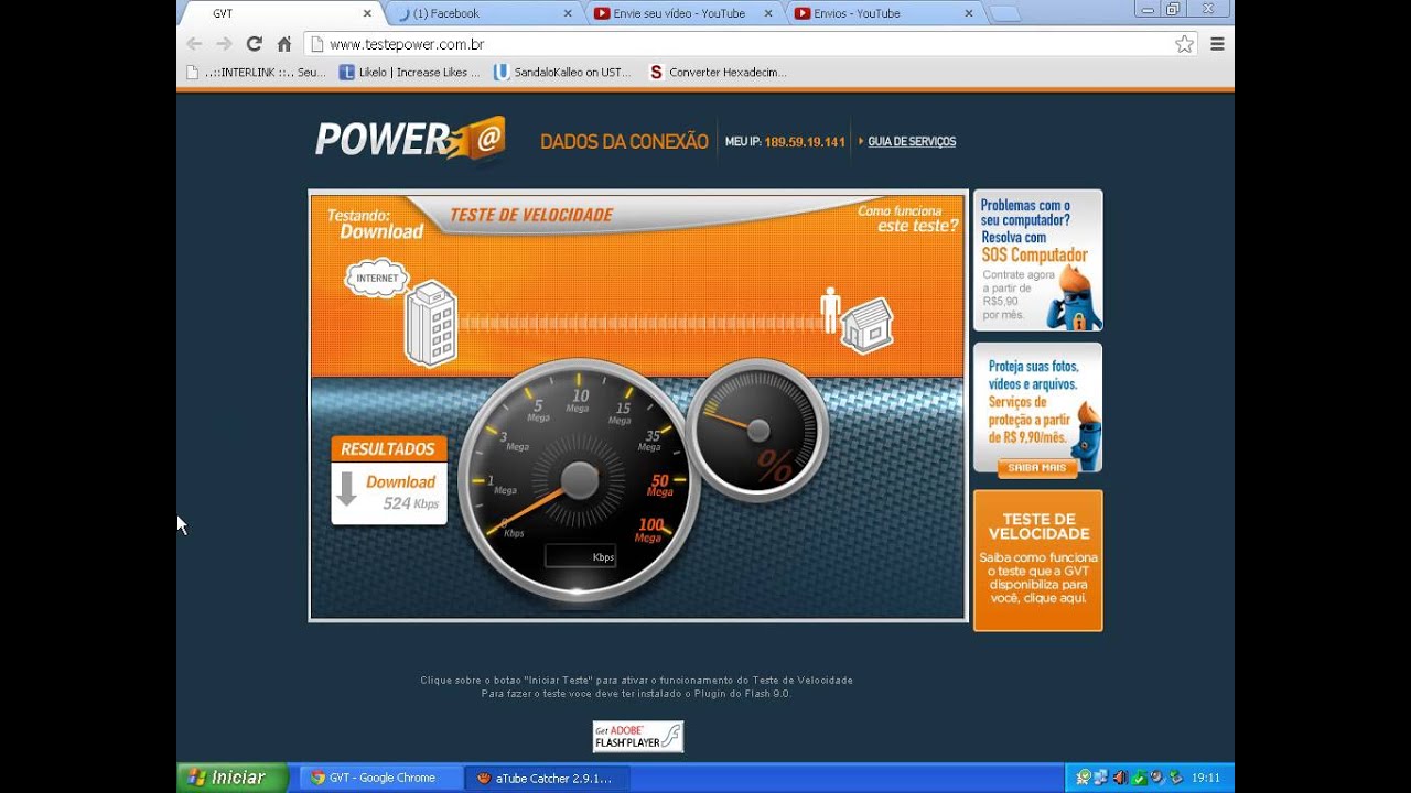 Como Testar a Velocidade da sua internet (Velocimetro da GVT) 2014 ...