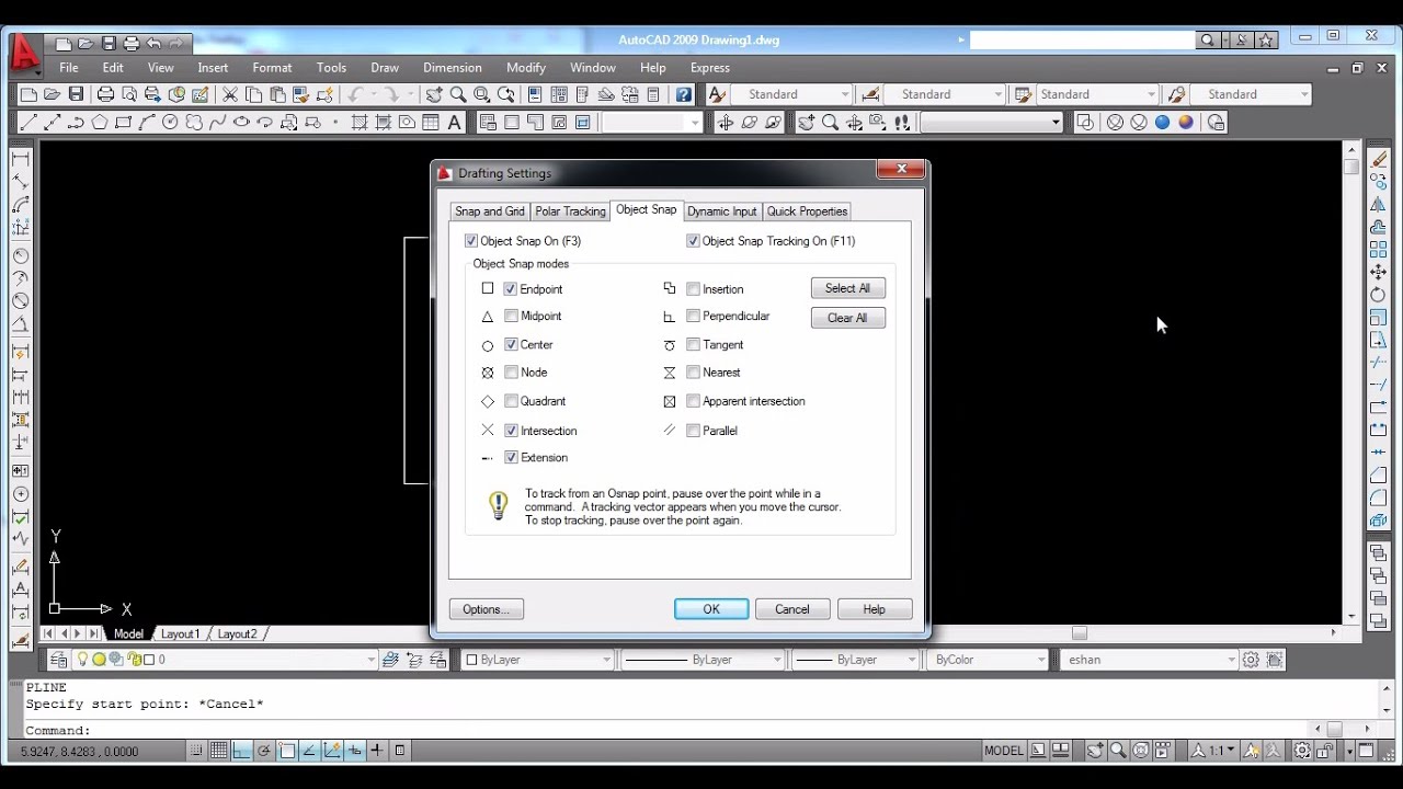 AUTOCAD Tutorial Object Snap part 4 - YouTube