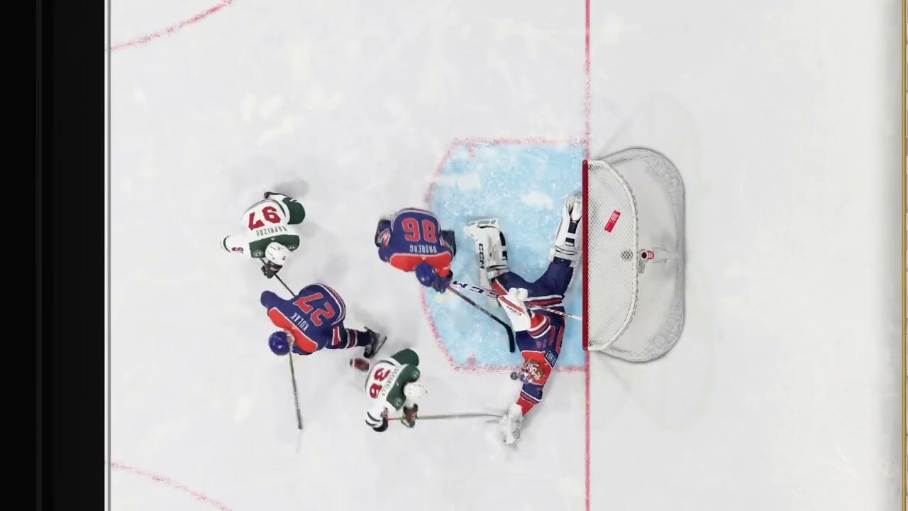 NHL 24 (Oilers Franchise Mode) Wild @ Oilers-Stuart Skinner Stretches Out To Make The Save 