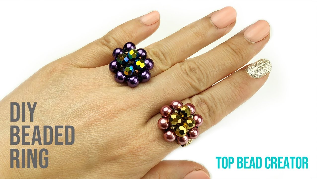 How to make beaded ring, Jewelry tutorial - YouTube