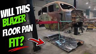 Making a 90's Blazer floor pan fit in our 38 Plymouth Suburban!