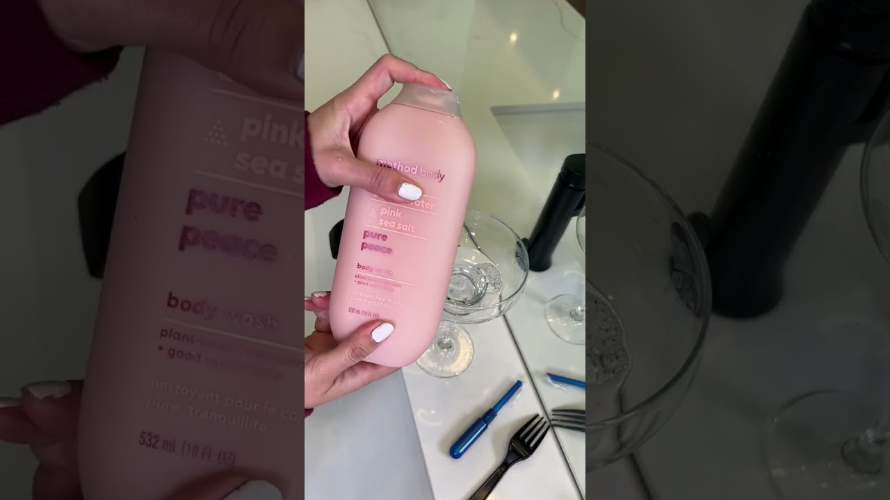 Woman whisk pink shower gel with water 