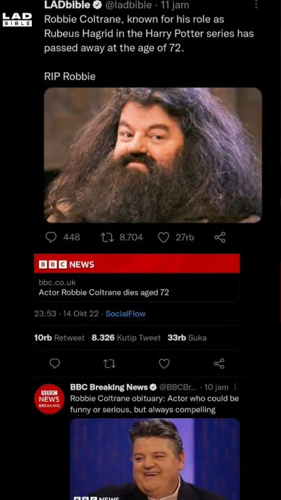 trending topic twitter #1 #RIPLegend, pemeran hagrid pada Harry Potter tutup usia #shorts