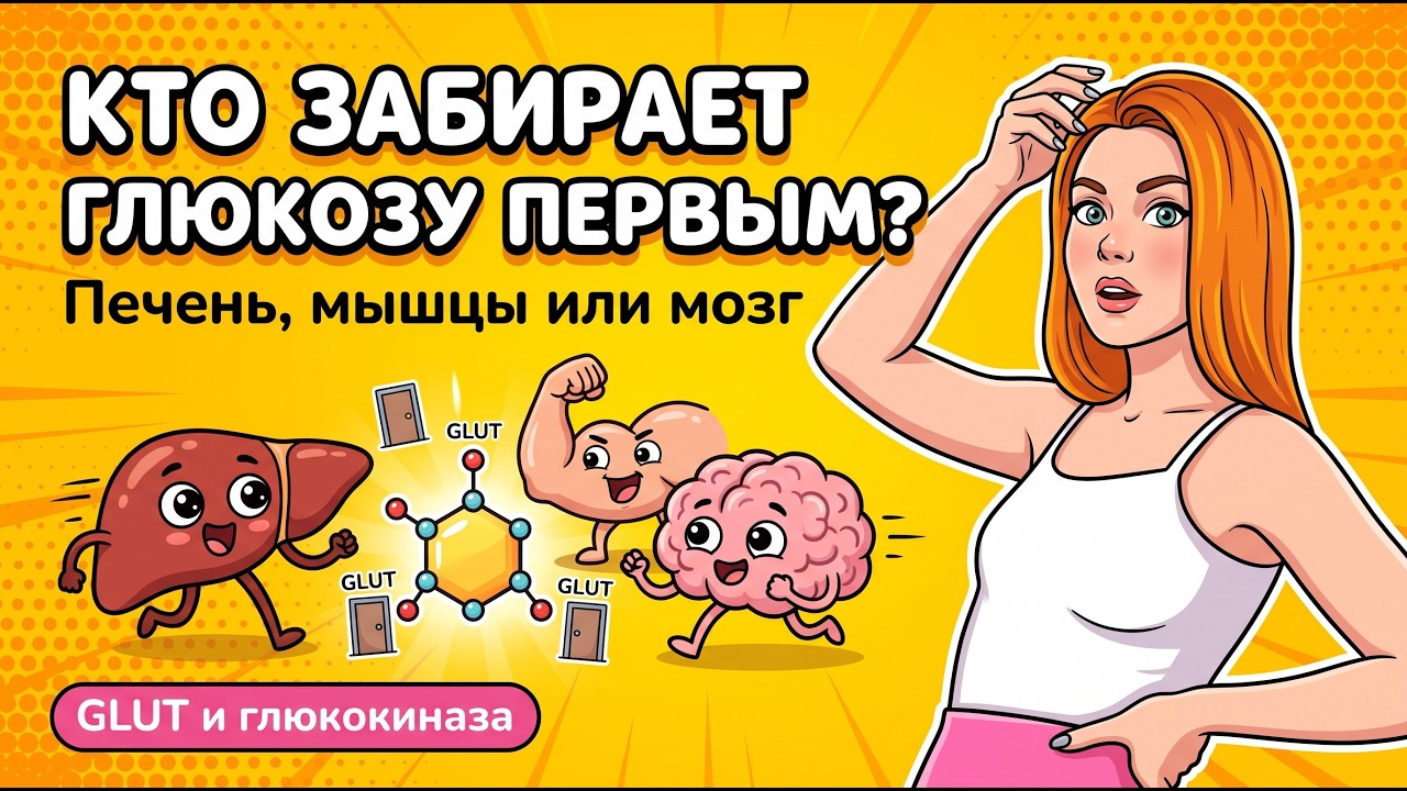 Кто забирает глюкозу первым: печень, мышцы или мозг? GL… — Transcript