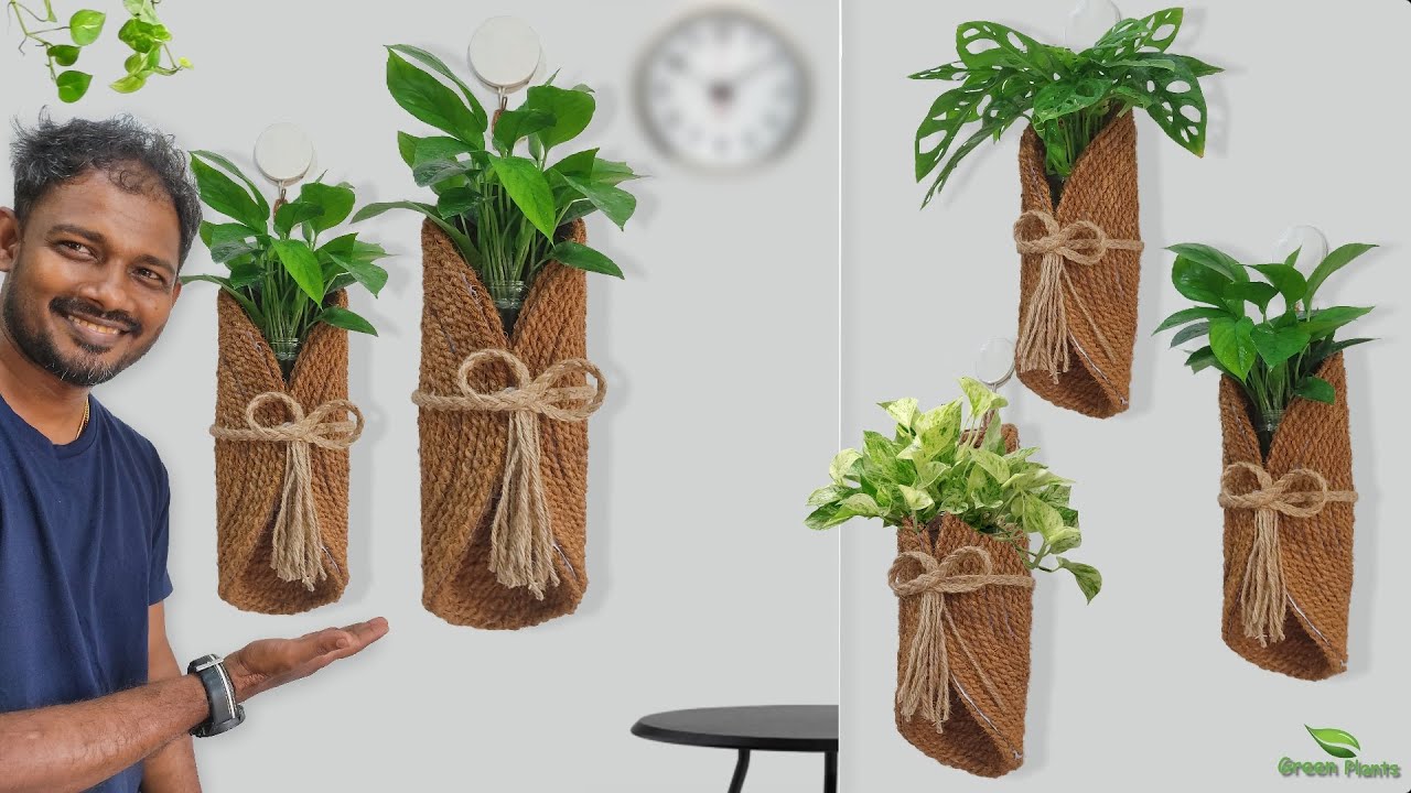 DIY Wall Mounted Pocket Planter Making at Home | Wall Hanging Plants  Tutorial//GREEN PLANTS