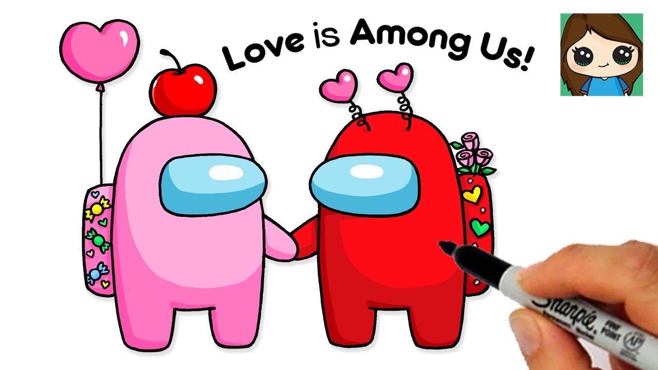 How To Draw An Among Us Couple Valentines Love Youtube