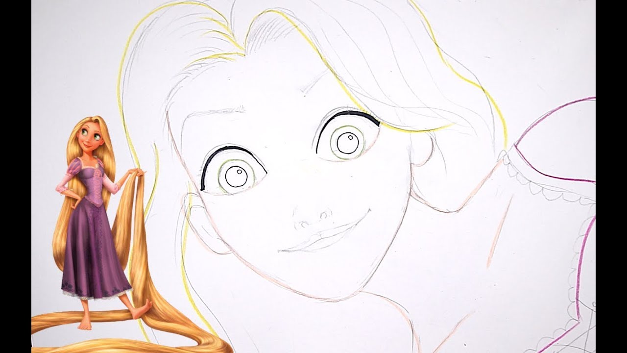 رسم ربانزل Rapunzel خطوة بخطوة بالرصاص والتخطيط الجزء الاول