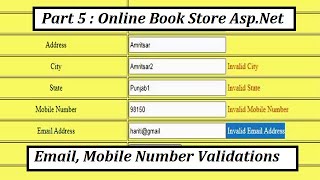 Part 5   Validations For Email, Mobile Number, Username in Online Book Store with Asp.Net C# Hindi