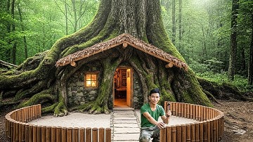 I Built a Hidden Forest Shelter Inside a Giant Tree Trunk
