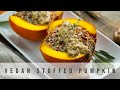 Vegan Holiday Entree-Stuffed Baby Pumpkin with wild rice and oyster mushrooms