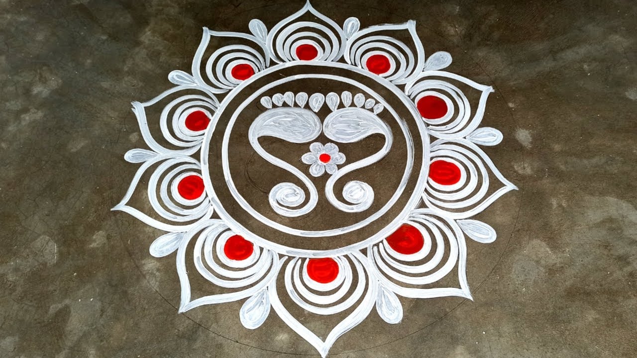 very easy and simple laxmi pa alpona design/ How to make Easly Lakshmi pada  design/ laxmi footprint