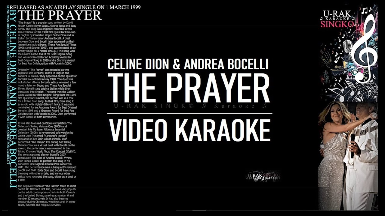 The Prayer Celine Dion & Andrea Bocelli Karaoke ♫ YouTube