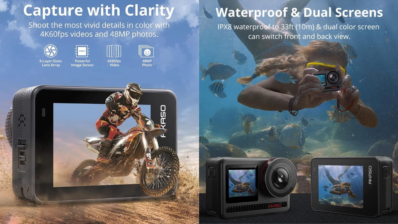 AKASO Brave 8 Action Camera 4K60fps SuperSmooth 48MP Sports Camera 8K  Time-Lapse Underwater Waterproof Action Camera Dual Screen