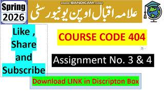 ⏩ AIOU Code 404 Solved Assignment No.3 & 4 Spring 2026 || Urdu || Bachelor BA/B.Com/ADP