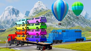 TRANSPORTING PIXAR CARS & FRUITS WITH COLORED & JOHN DEERE vs CLAAS vs TRACTORS BeamNG.drive