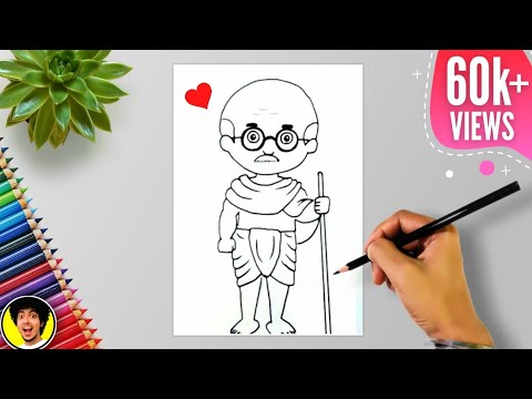 GANDHIJI DRAWING FOR BEGINNERS||HOW TO DRAW GANDHIJI EASY - YouTube