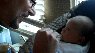 Little Francis Tastes First Solid Food