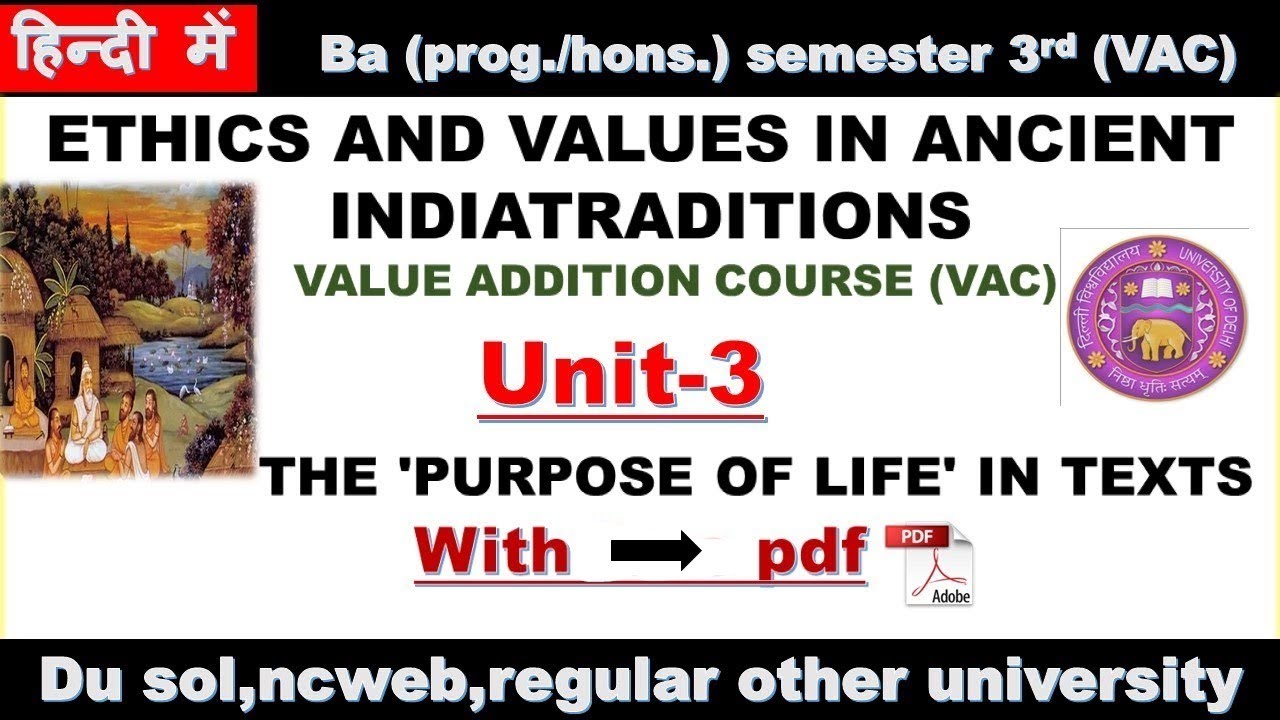 THE 'PURPOSE OF LIFE' IN TEXTS Unit 3 Ethics and