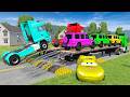 Double Flatbed Trailer Truck vs Speedbumps Train vs Cars | Tractor vs Train Beamng.Drive #35