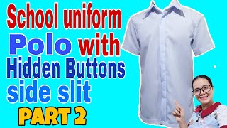 HOW TO CUT AND SEW A POLO  SCHOOL UNIFORM  WITH HIDDEN BUTTONS PLACKET/STEP BY STEP TUTORIAL/PART 2