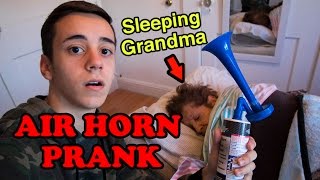 AIR HORN Wake Up Prank On GRANDMA! (NEARLY DIED)