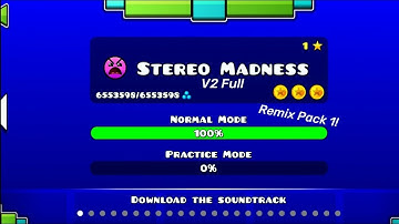 Stereo Madness V2 Full Version(Remix Pack 1)(3 Coins)|Geometry Dash