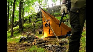 6 Day Bushcraft Camp SetUp, Oilcloth Tarp, Leaf Litter Bed, Waxed Ground Cloth, Lentil Stew