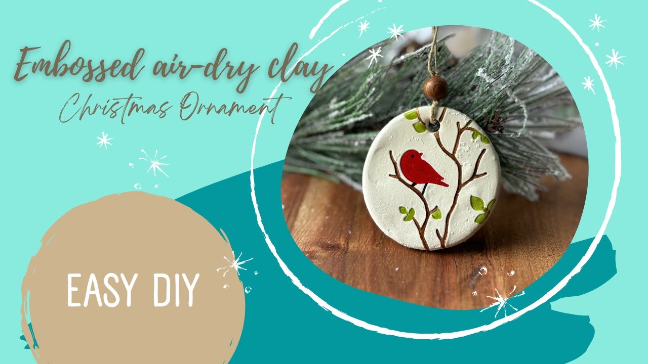 How to make air-dry clay Christmas ornaments by embossing them | Easy DIY Christmas Craft