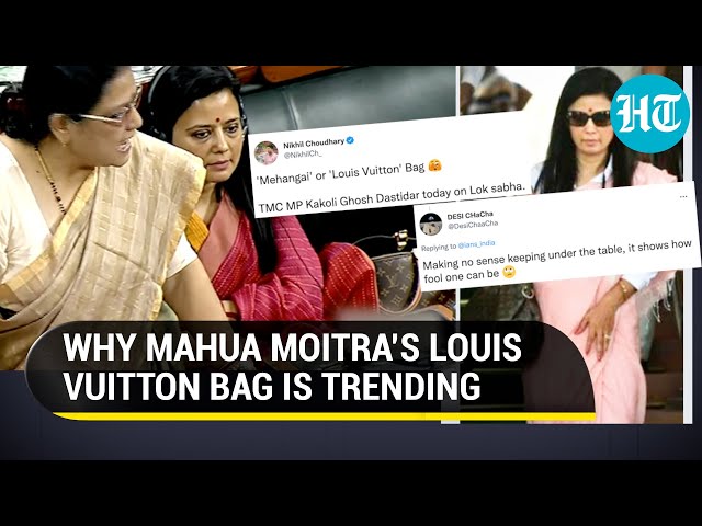 A video of TMC MP Mahua Moitra putting her Louis Vuitton bag under