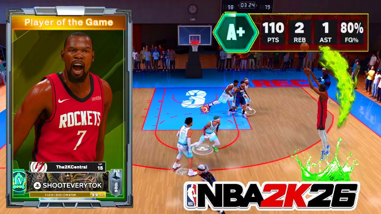 Кевин Дюрант набирает 110 очков в режиме Rec в NBA 2K26. Лучший билд ростом 208 см за всю историю...