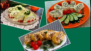 Три рулета из лаваша с разными начинками ● Three rolls of lavash with different fillings