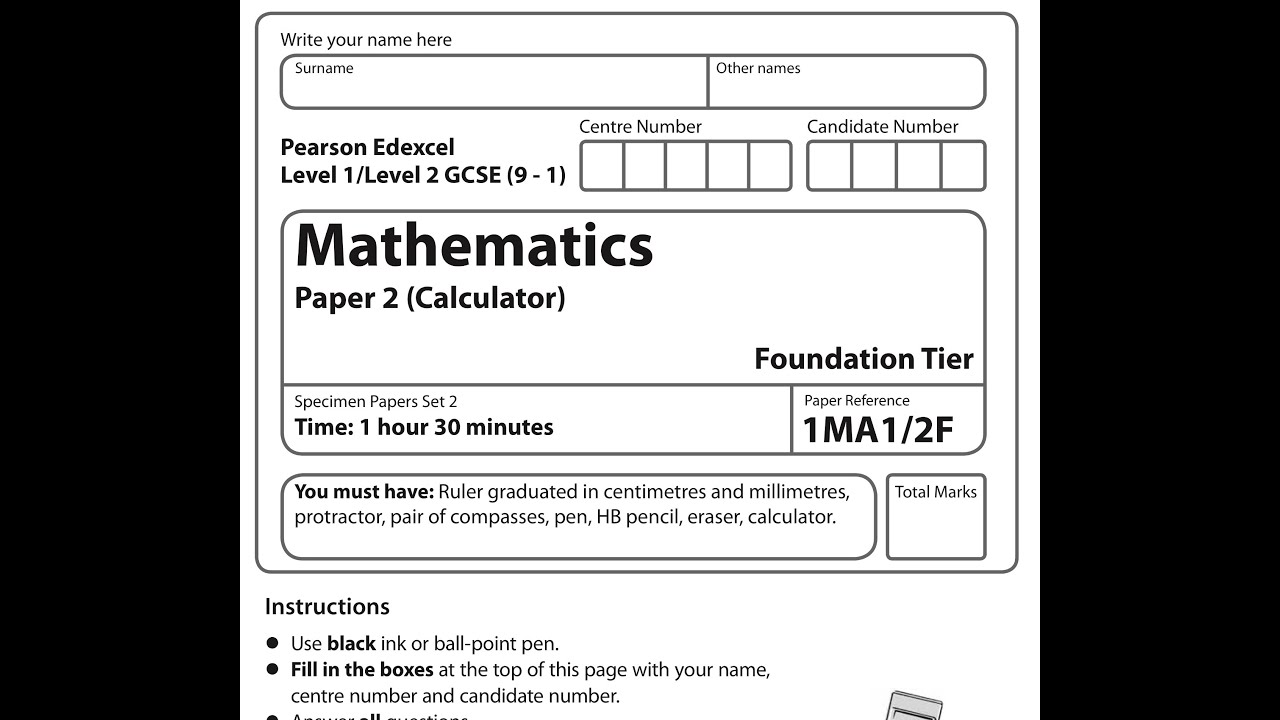 Edexcel Gcse Maths New Spec 9 1 17 Set 2 Paper 2 Foundation Calculator Youtube