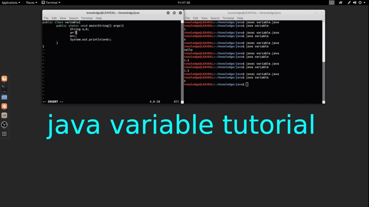 Java variable tutorial in Linux - YouTube