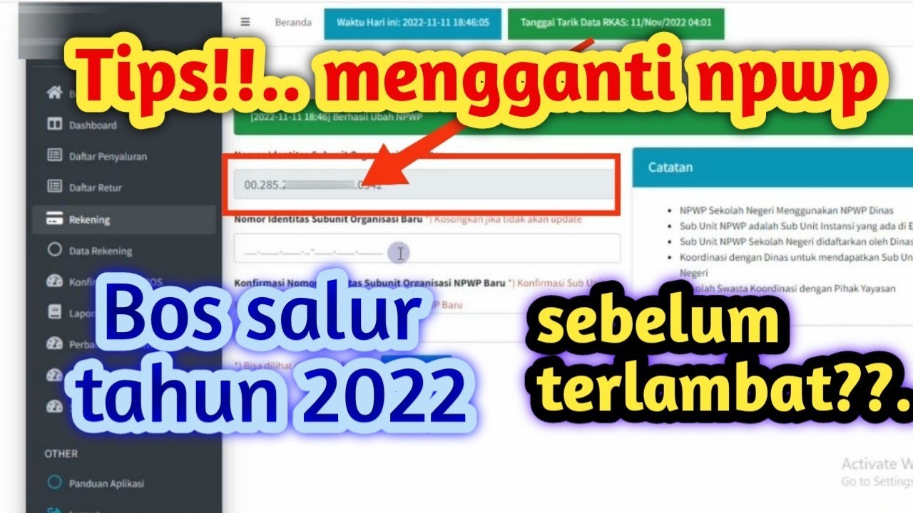 Tips!!.. cara mengganti npwp di bos salur segera!!. II cek di portal