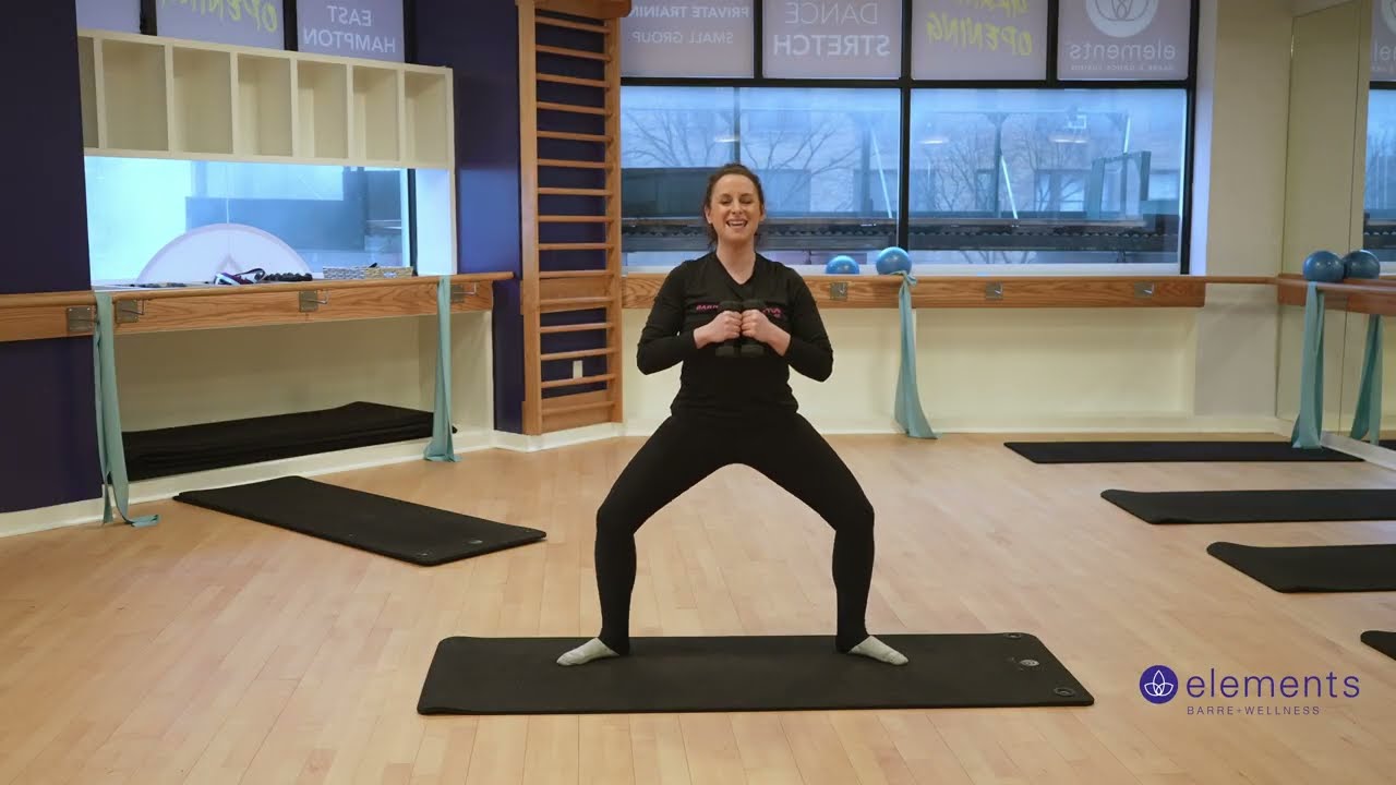 Elements Intro to Barre 5 Minute Total Body Workout! Curls, Leg Pulses, Lunges, and Arm Extensions