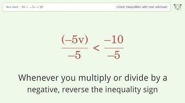 Solving Linear Inequalities: 19 is Smaller Than -5v+29