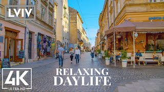 4K Relaxing Daylife of Lviv, Ukraine - Urban Life Video with City Sounds - Trip to Ukraine