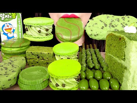 ASMR MATCHA DESSERTS 말차 디저트 먹방 GREEN FOOD MUKBANG EATING SOUNDS 咀嚼音 | ZOEY ASMR
