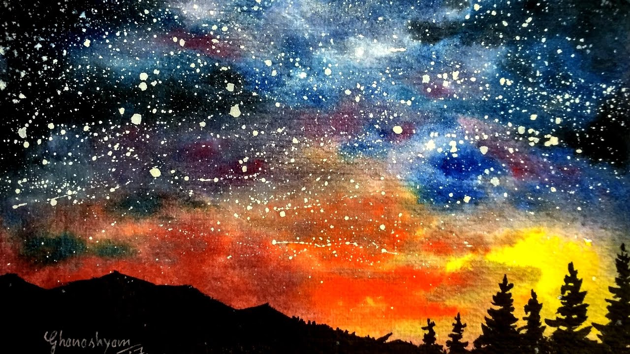 Night sky painting, watercolor painting - YouTube